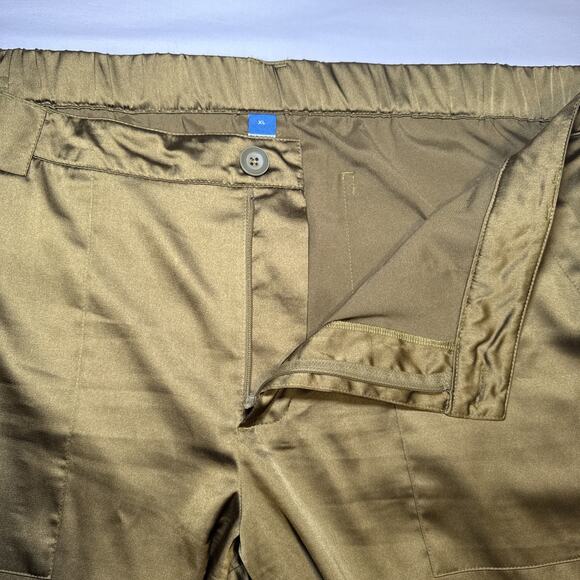 Old Navy Womens Satin Cargo Pocket Pants Joggers Olive Green Stretch Sz XL EUC - Picture 2 of 15